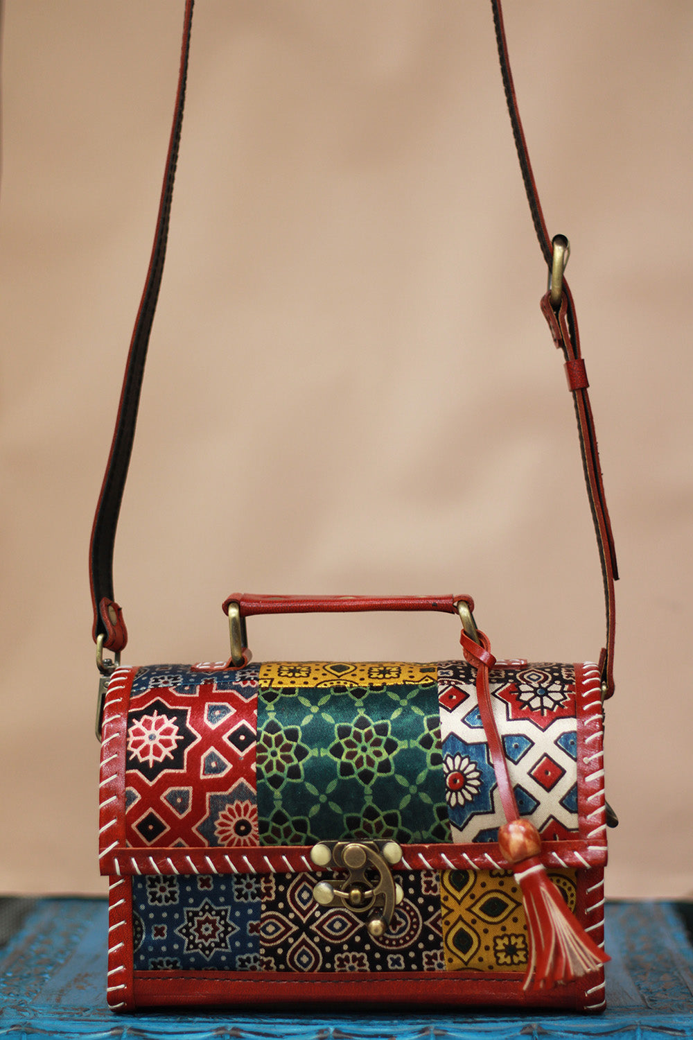 Handcrafted Kutch Leather Bag | Ajrakh