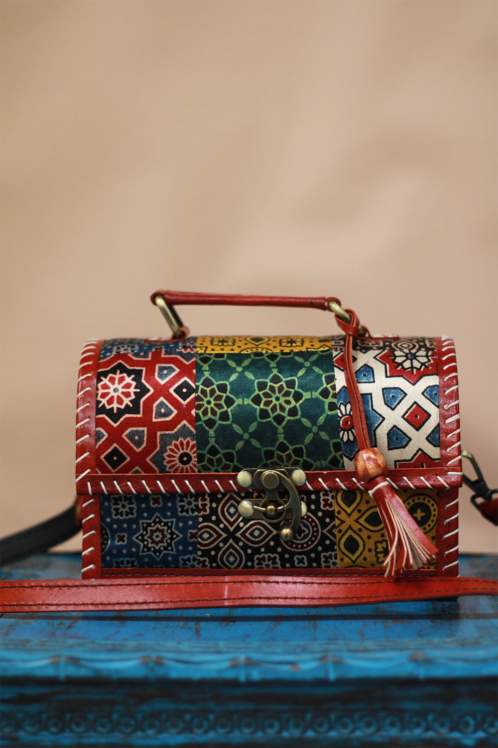 Handcrafted Kutch Leather Bag | Ajrakh