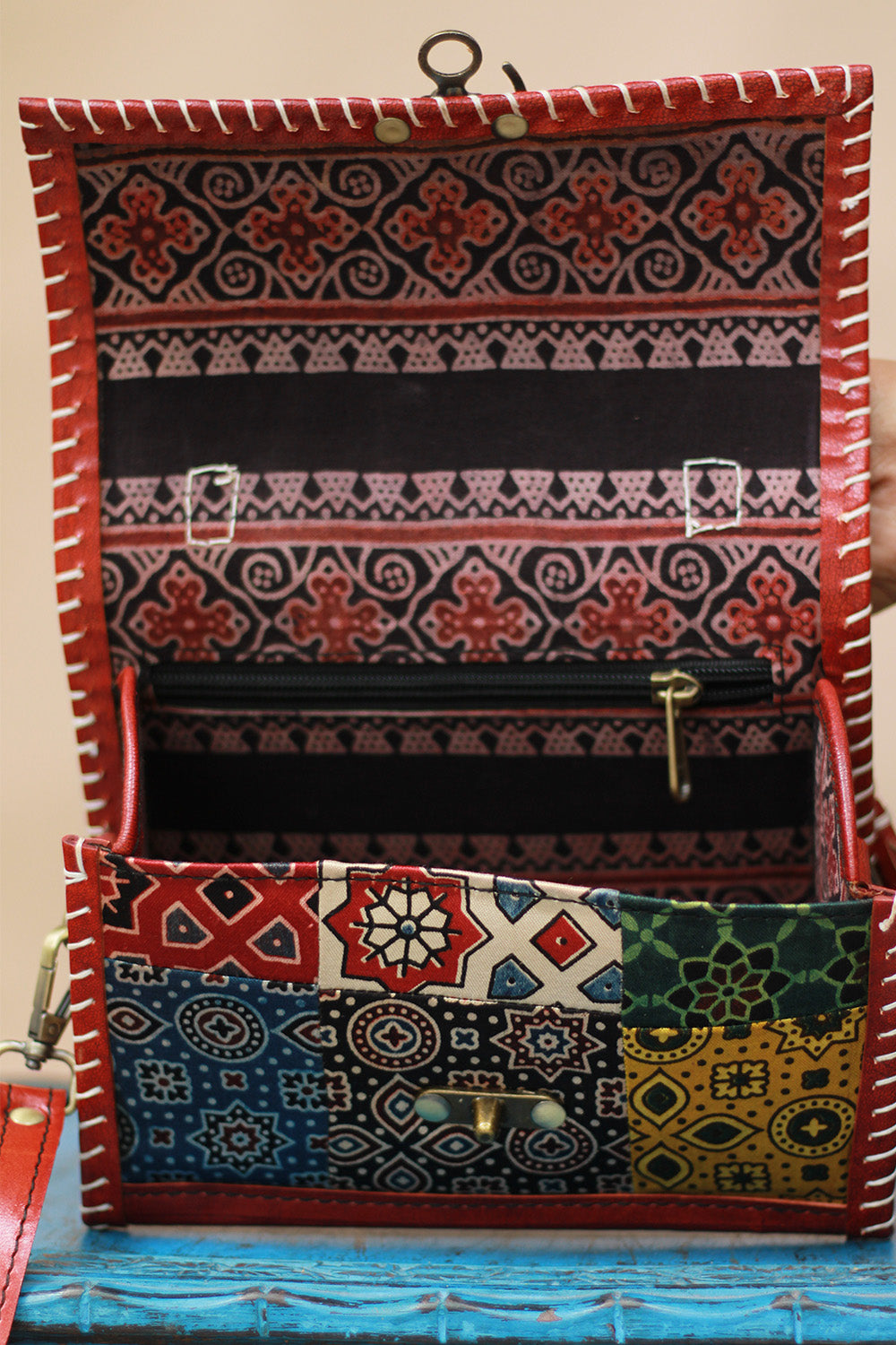 Handcrafted Kutch Leather Bag | Ajrakh