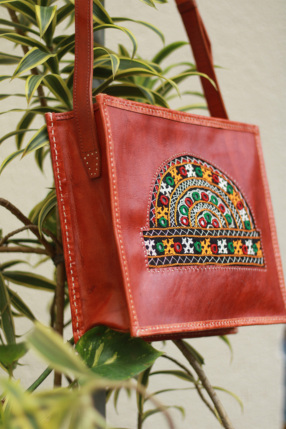 Handcrafted Kutch Leather Bag | Tan