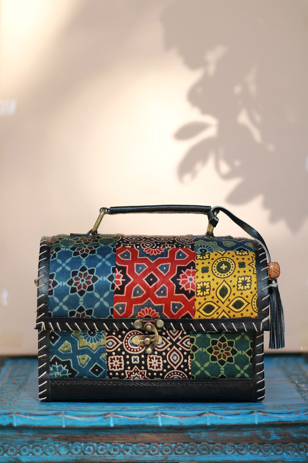 Handcrafted Kutch Leather Bag | Ajrakh