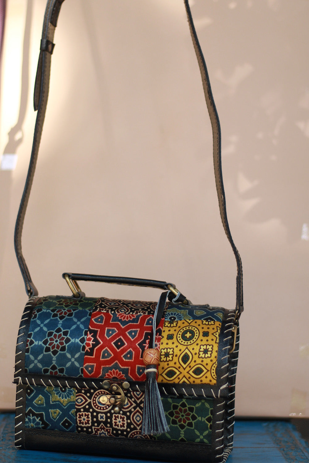 Handcrafted Kutch Leather Bag | Ajrakh