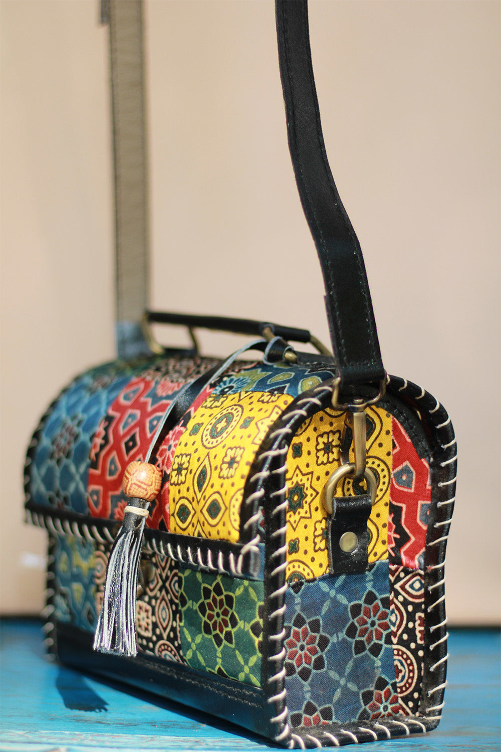 Handcrafted Kutch Leather Bag | Ajrakh
