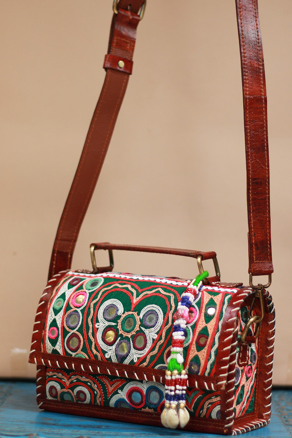 Handcrafted Kutch Leather Bag | Mirrorwork