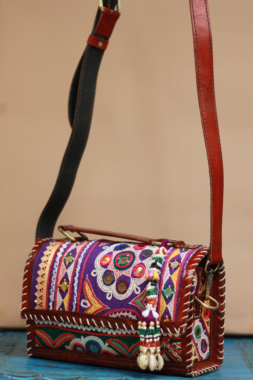 Handcrafted Kutch Leather Bag | Mirrorwork