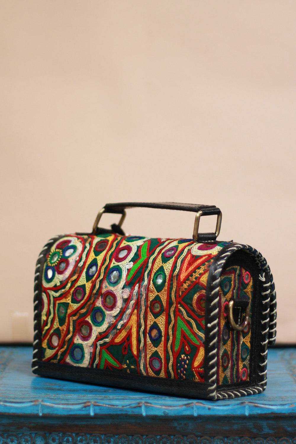 Handcrafted Kutch Leather Bag | Mirrorwork