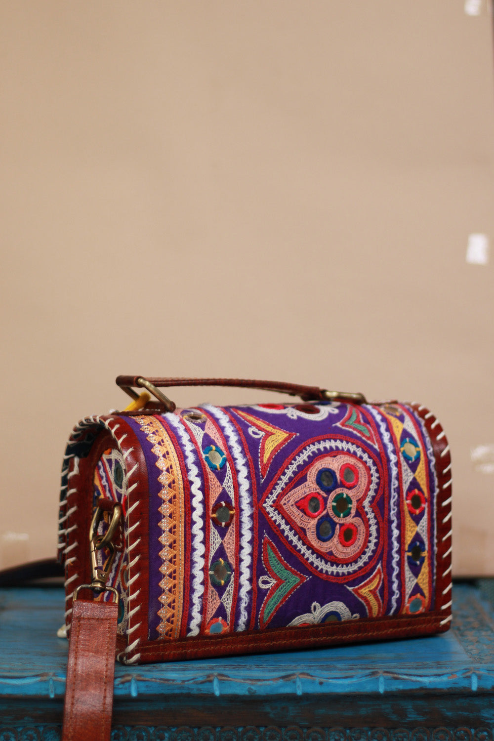 Handcrafted Kutch Leather Bag | Mirrorwork