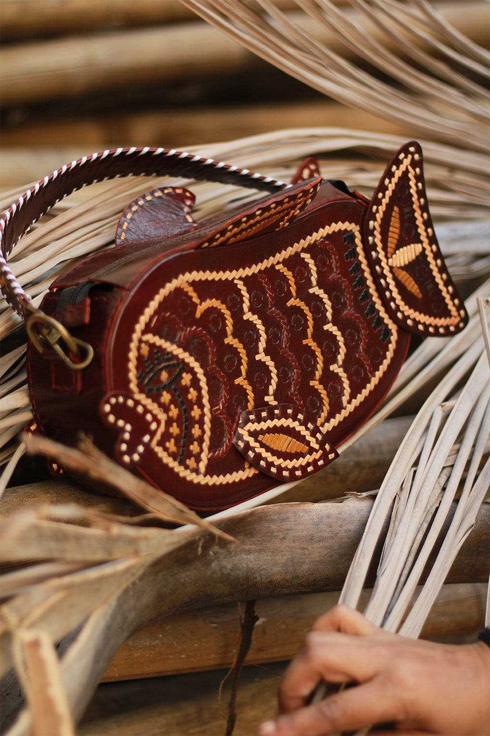 Handcrafted Kutch Leather Bag | Fish