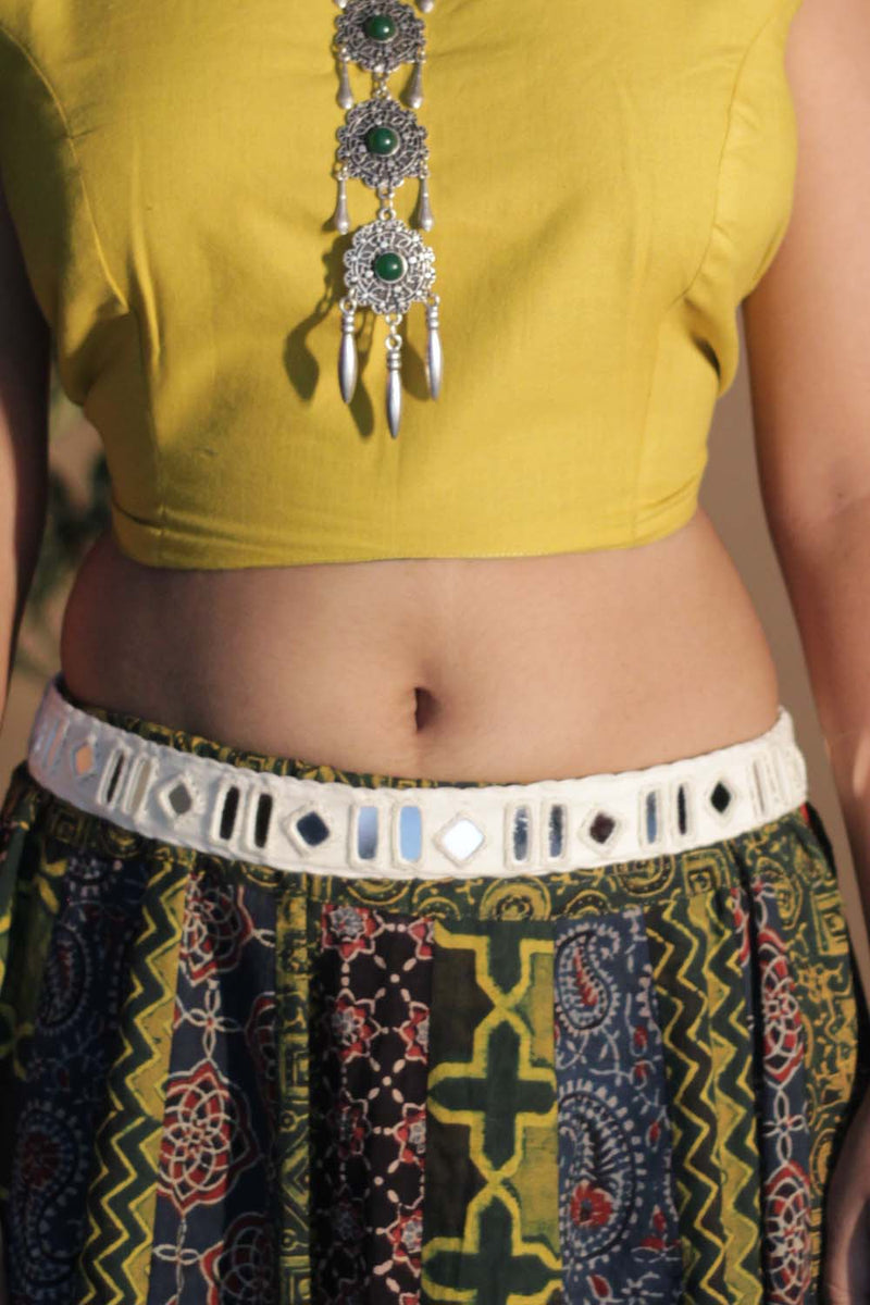 Kutchi Mirrorwork Belt | Ivory rhombus
