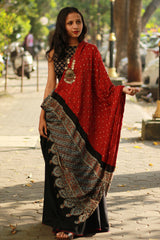 Modal Silk Ajrakh Bandhni Dupatta | Maroon