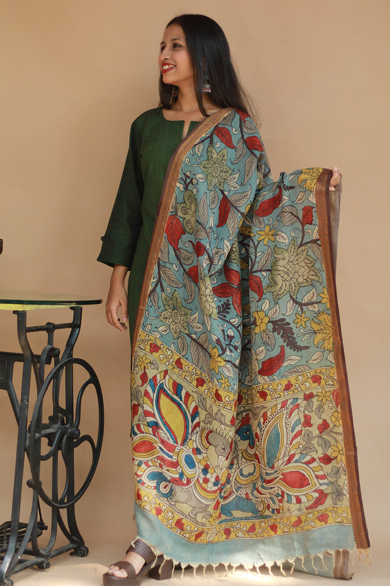 Leela | Cotton Silk Pen Kalamkari Dupatta