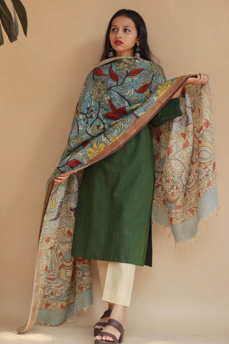 Leela | Cotton Silk Pen Kalamkari Dupatta