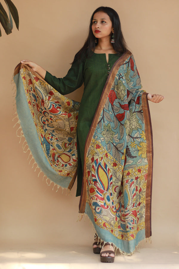 Leela | Cotton Silk Pen Kalamkari Dupatta