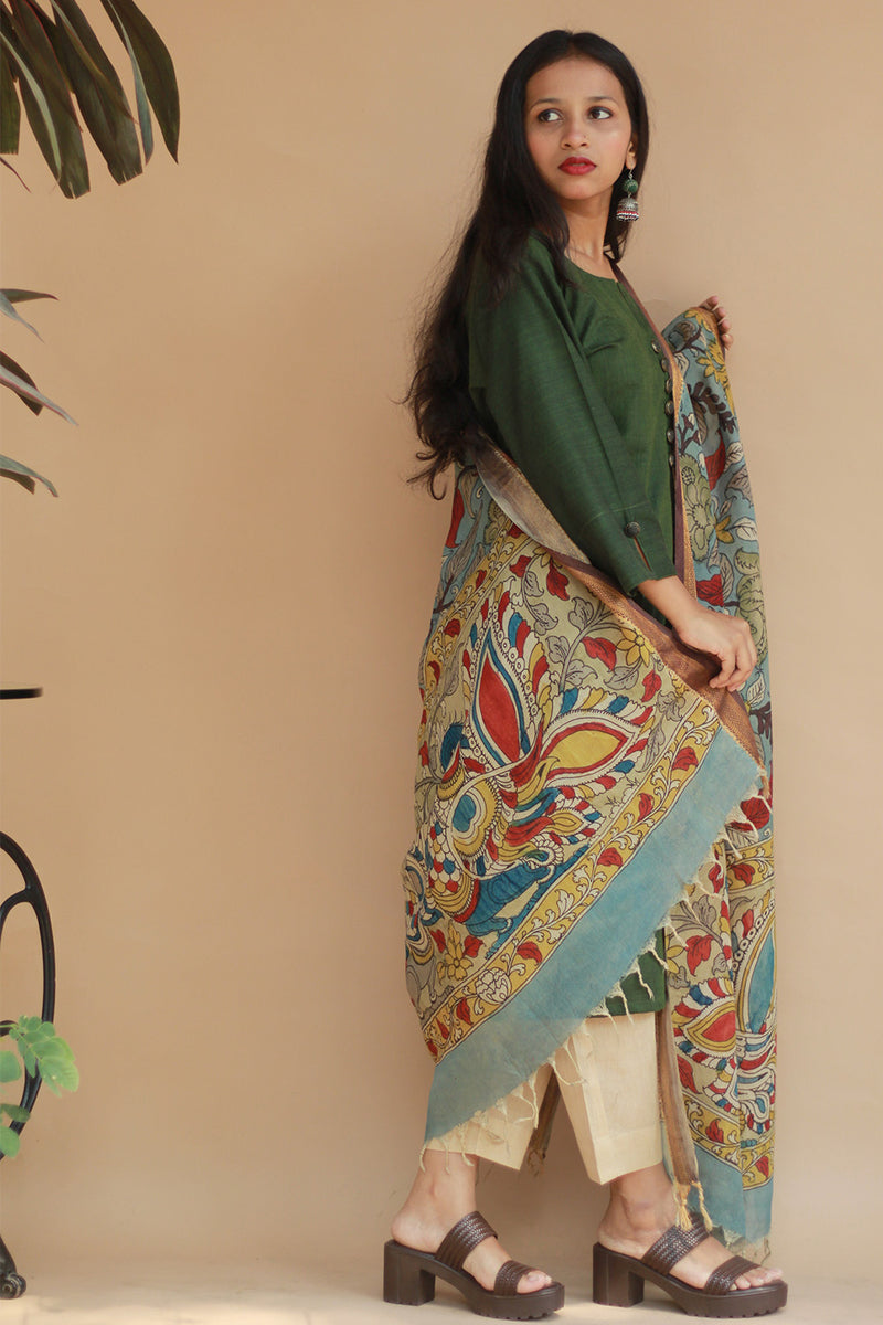 Leela | Cotton Silk Pen Kalamkari Dupatta