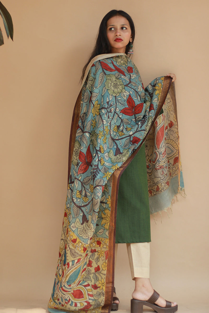 Leela | Cotton Silk Pen Kalamkari Dupatta