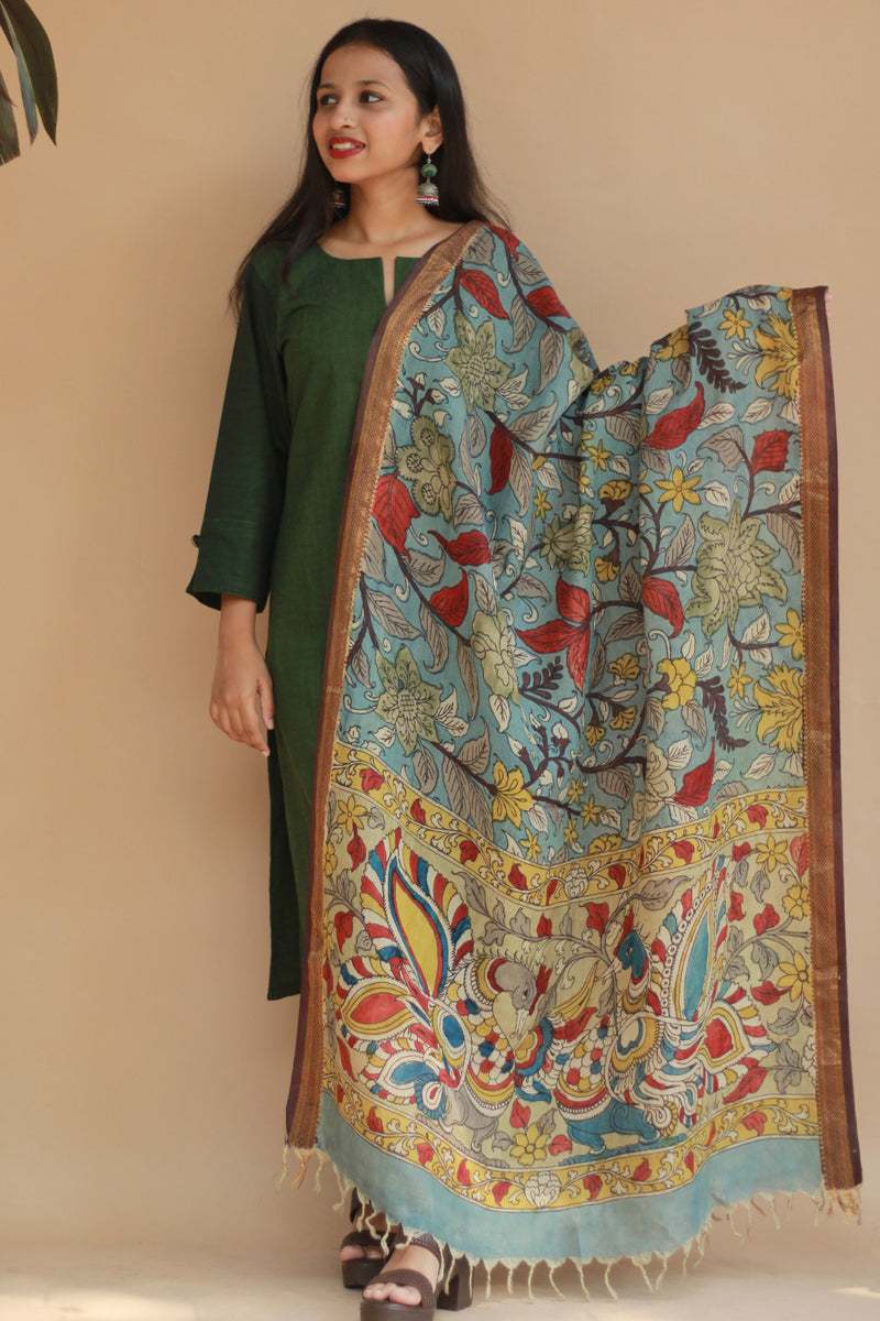 Leela | Cotton Silk Pen Kalamkari Dupatta