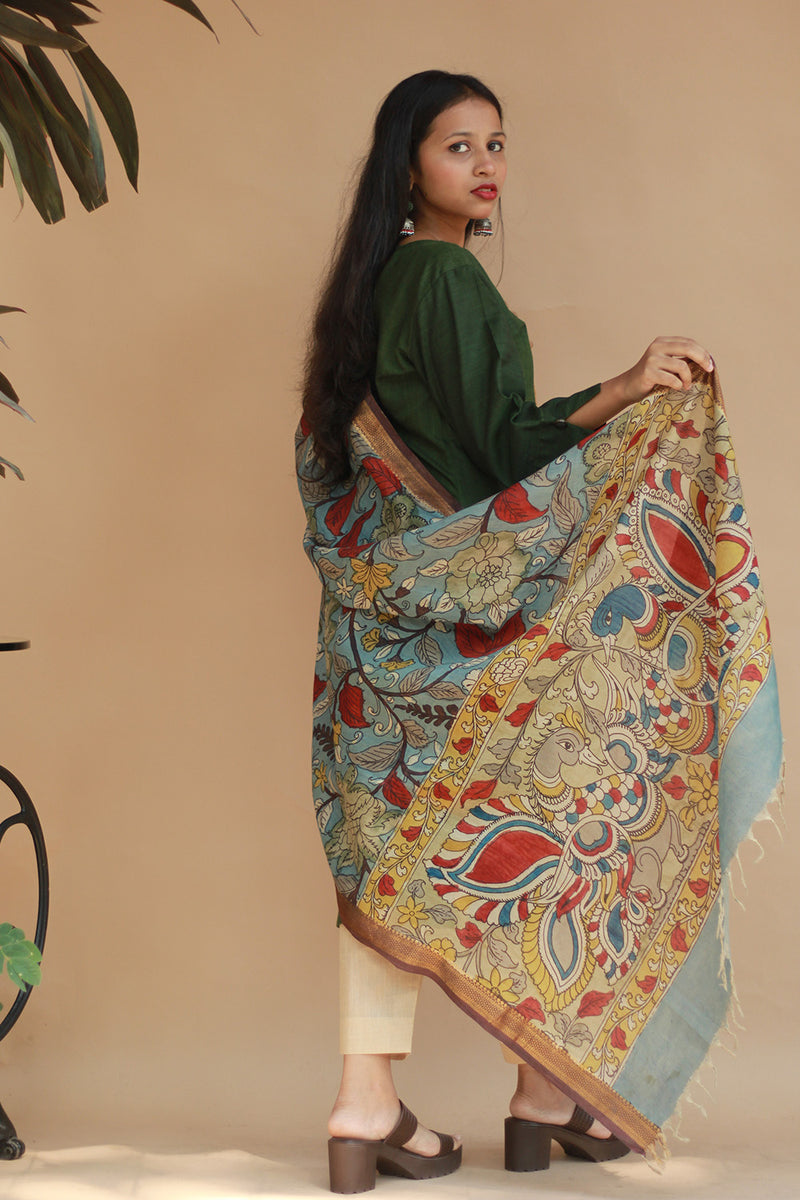 Leela | Cotton Silk Pen Kalamkari Dupatta