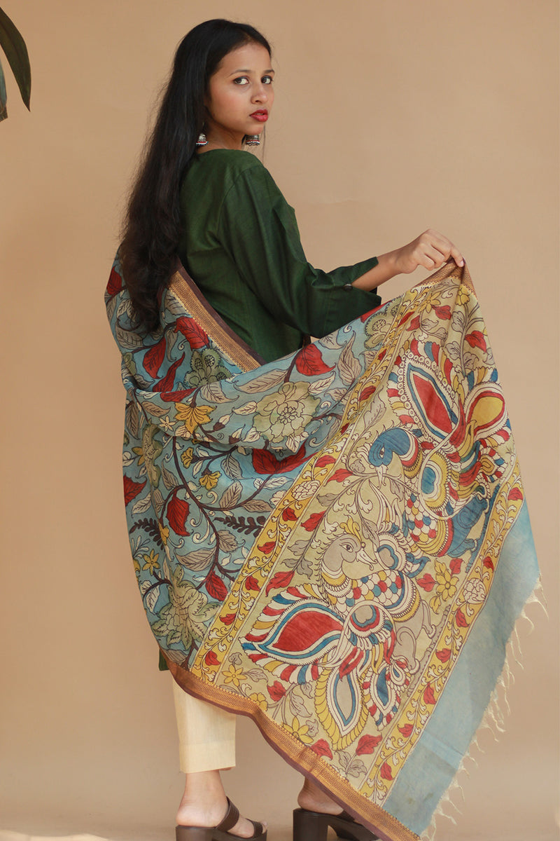 Leela | Cotton Silk Pen Kalamkari Dupatta