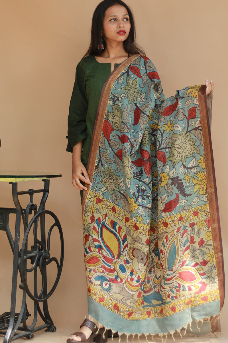 Leela | Cotton Silk Pen Kalamkari Dupatta