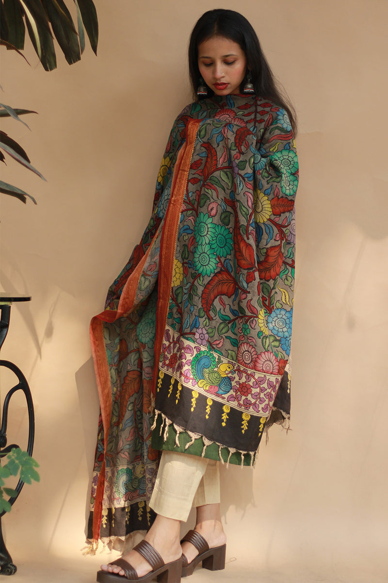 Leela | Cotton Silk Pen Kalamkari Dupatta