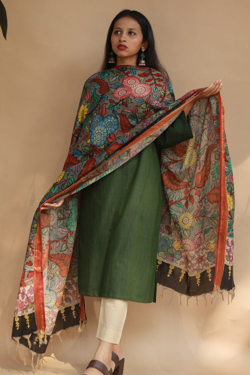 Leela | Cotton Silk Pen Kalamkari Dupatta