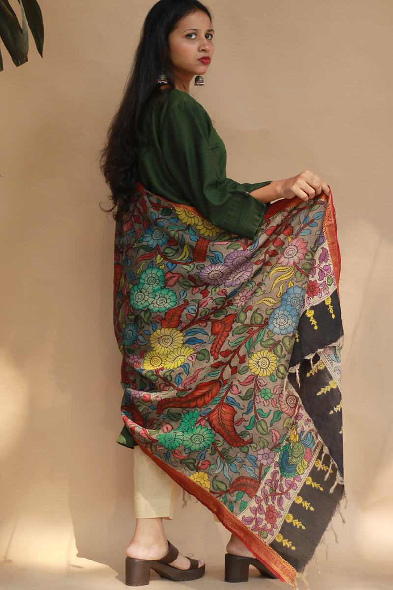 Leela | Cotton Silk Pen Kalamkari Dupatta
