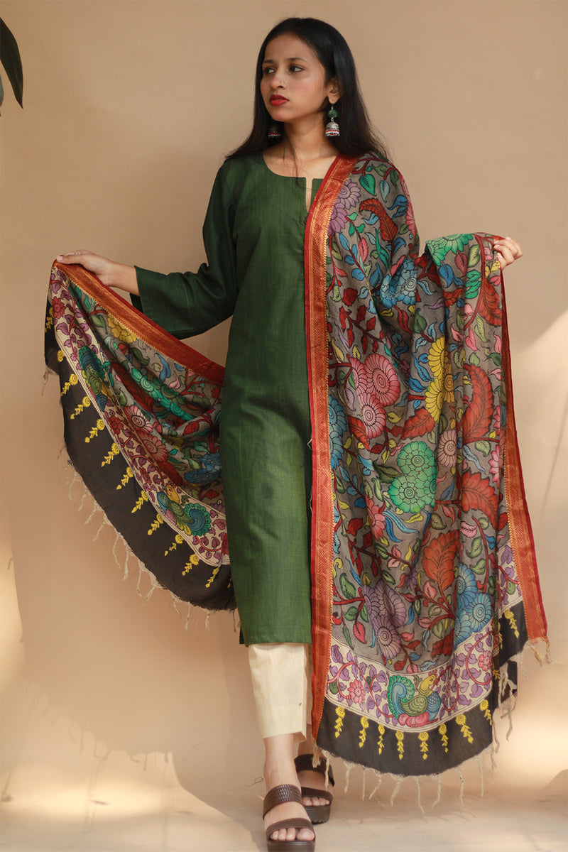 Leela | Cotton Silk Pen Kalamkari Dupatta