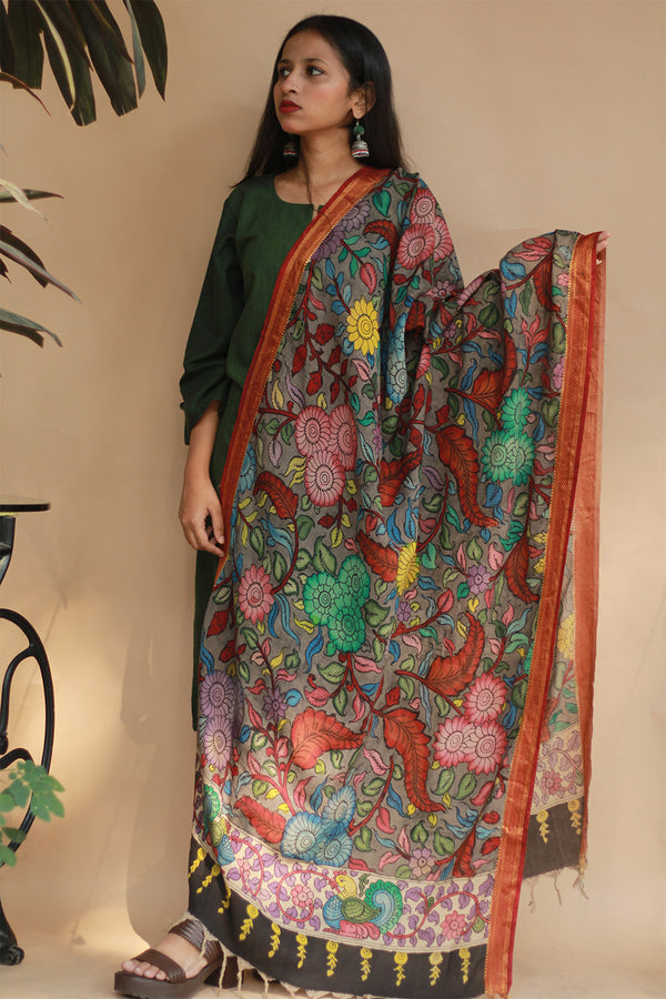 Leela | Cotton Silk Pen Kalamkari Dupatta