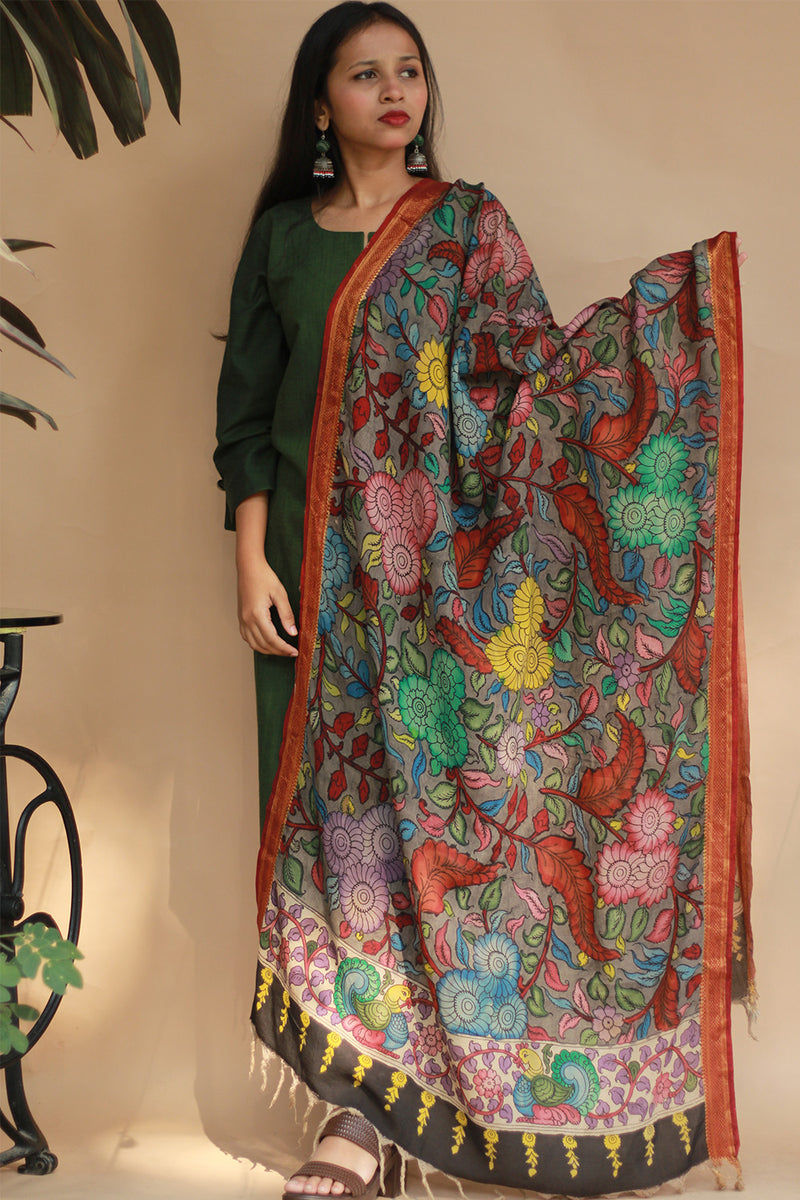 Leela | Cotton Silk Pen Kalamkari Dupatta