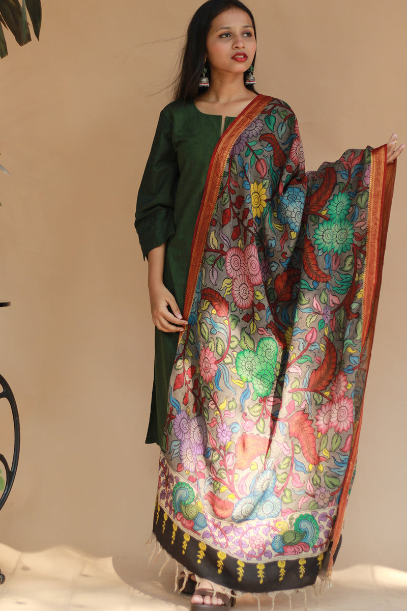 Leela | Cotton Silk Pen Kalamkari Dupatta