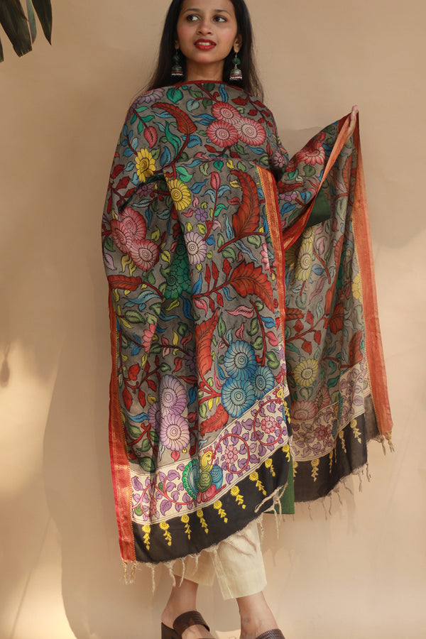 Leela | Cotton Silk Pen Kalamkari Dupatta