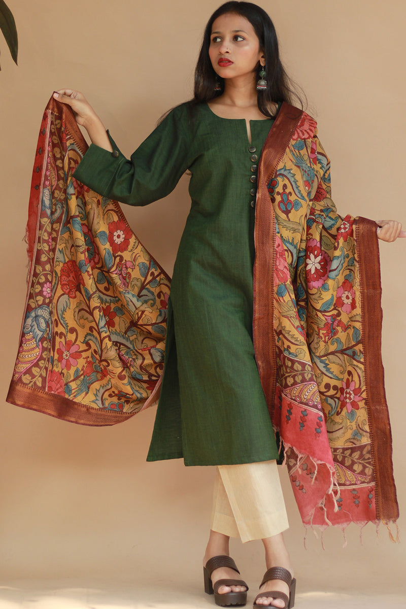 Leela | Cotton Silk Pen Kalamkari Dupatta
