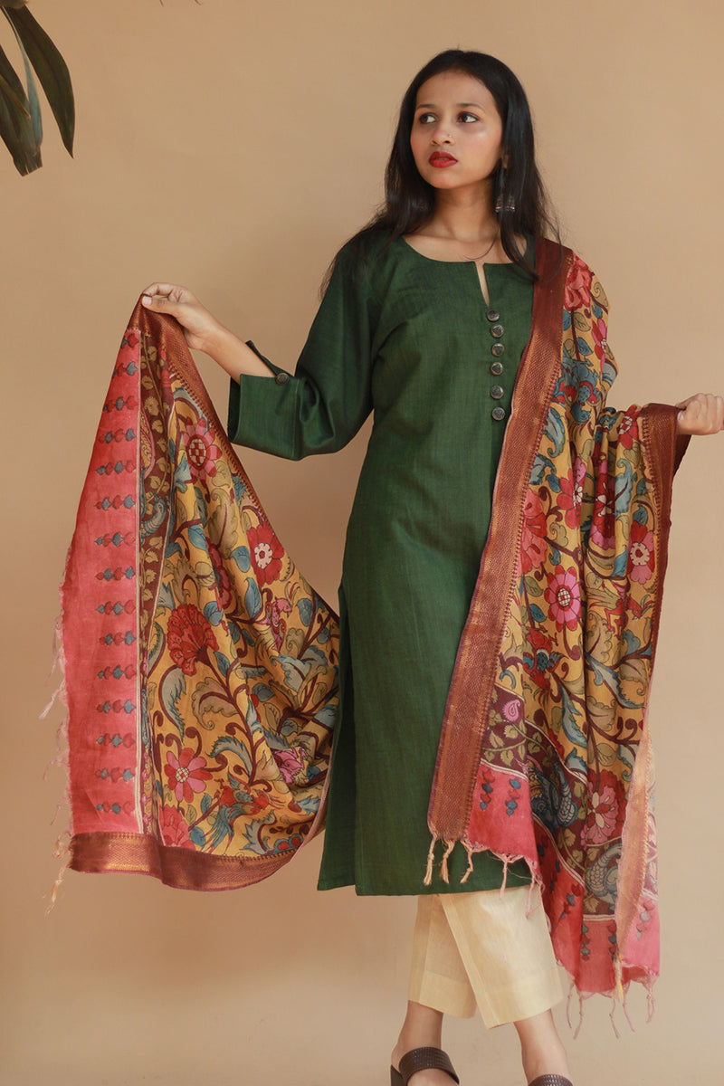 Leela | Cotton Silk Pen Kalamkari Dupatta