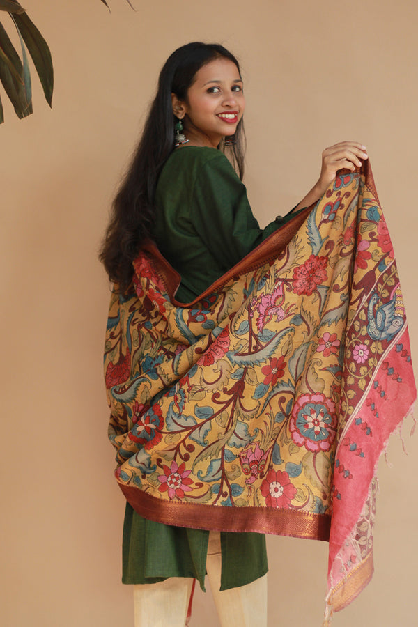 Leela | Cotton Silk Pen Kalamkari Dupatta