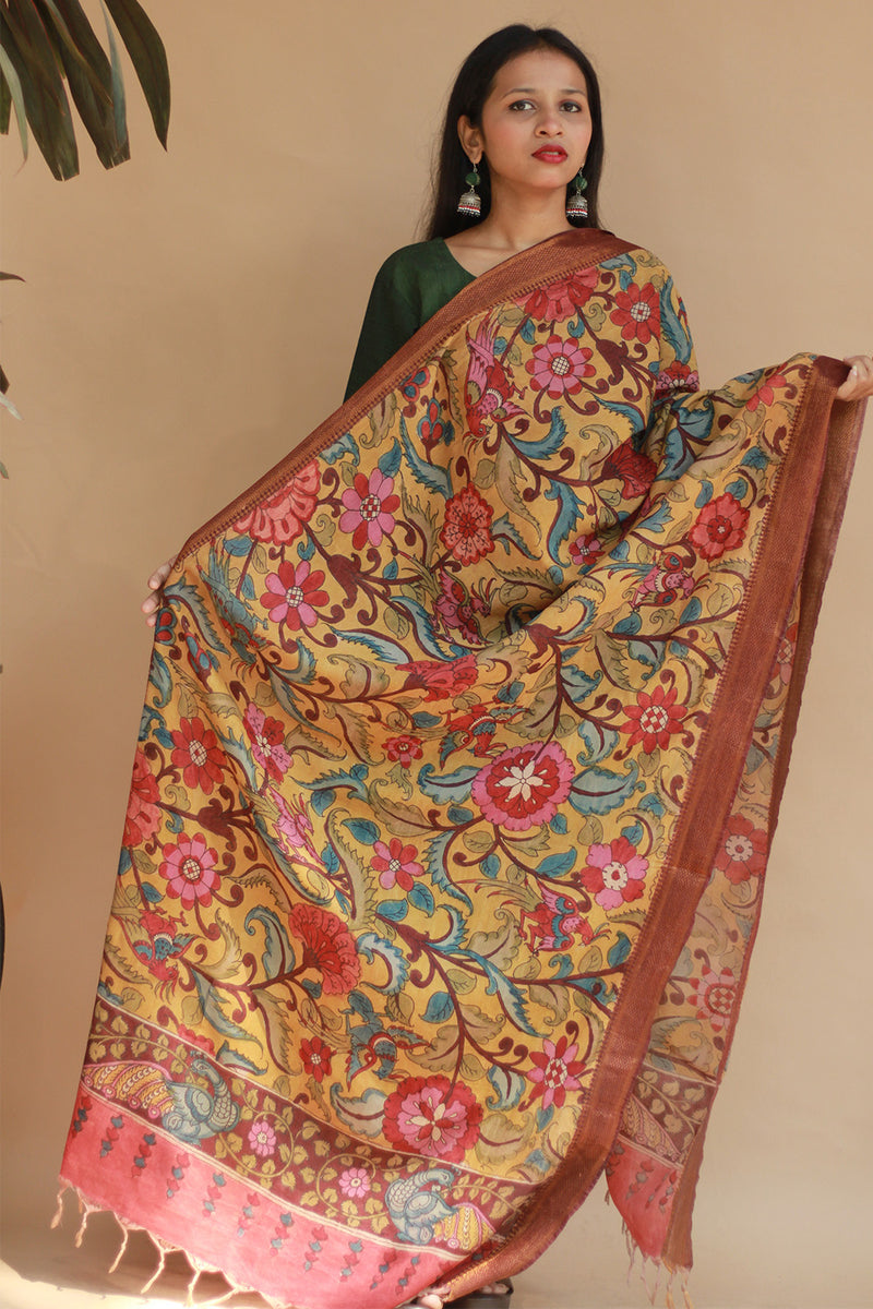 Leela | Cotton Silk Pen Kalamkari Dupatta