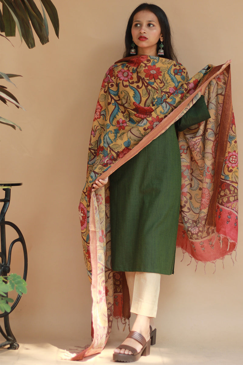 Leela | Cotton Silk Pen Kalamkari Dupatta