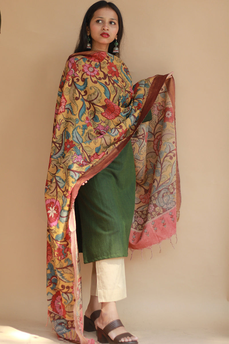 Leela | Cotton Silk Pen Kalamkari Dupatta