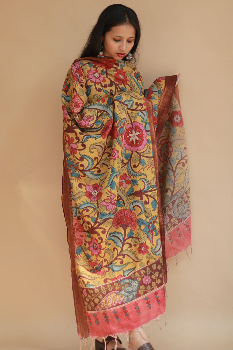 Leela | Cotton Silk Pen Kalamkari Dupatta