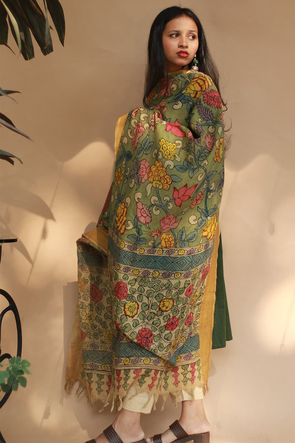 Leela | Cotton Silk Pen Kalamkari Dupatta