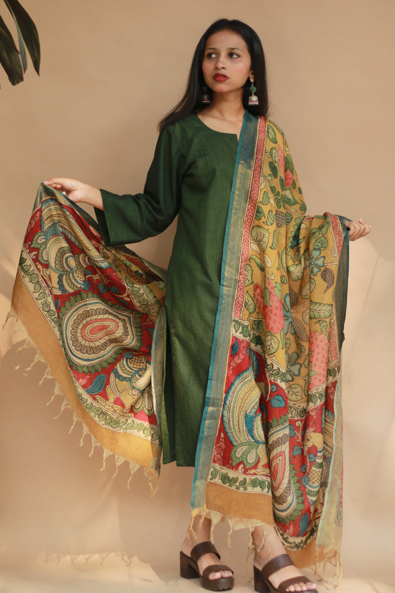 Leela | Cotton Silk Pen Kalamkari Dupatta