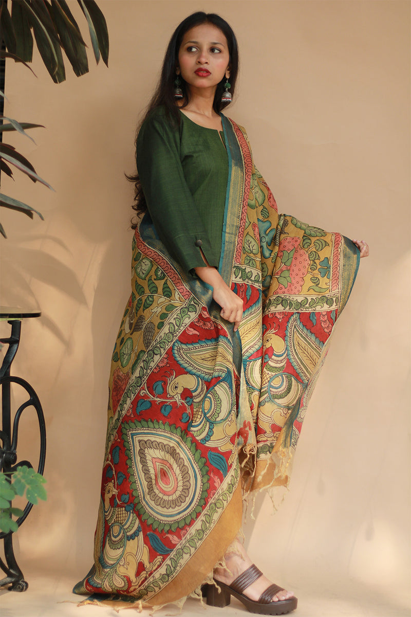 Leela | Cotton Silk Pen Kalamkari Dupatta