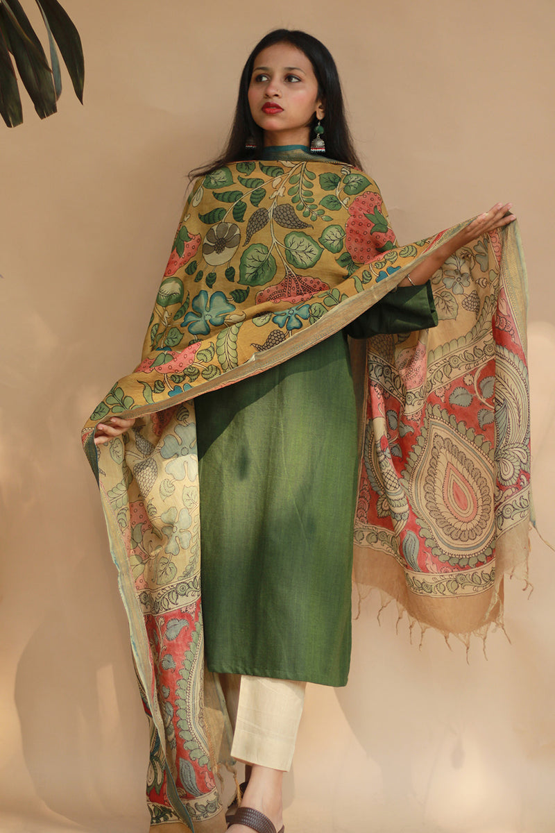 Leela | Cotton Silk Pen Kalamkari Dupatta