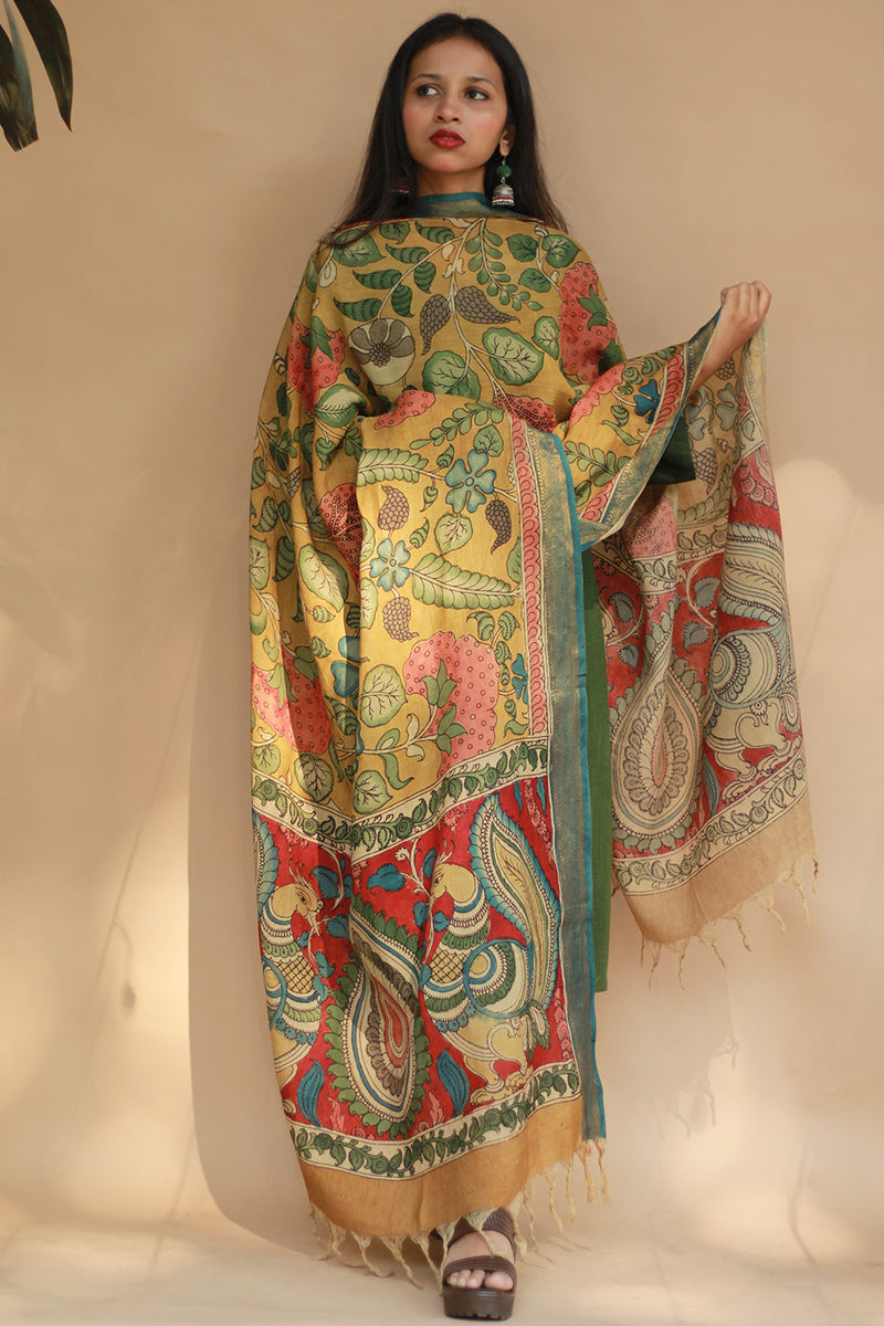 Leela | Cotton Silk Pen Kalamkari Dupatta