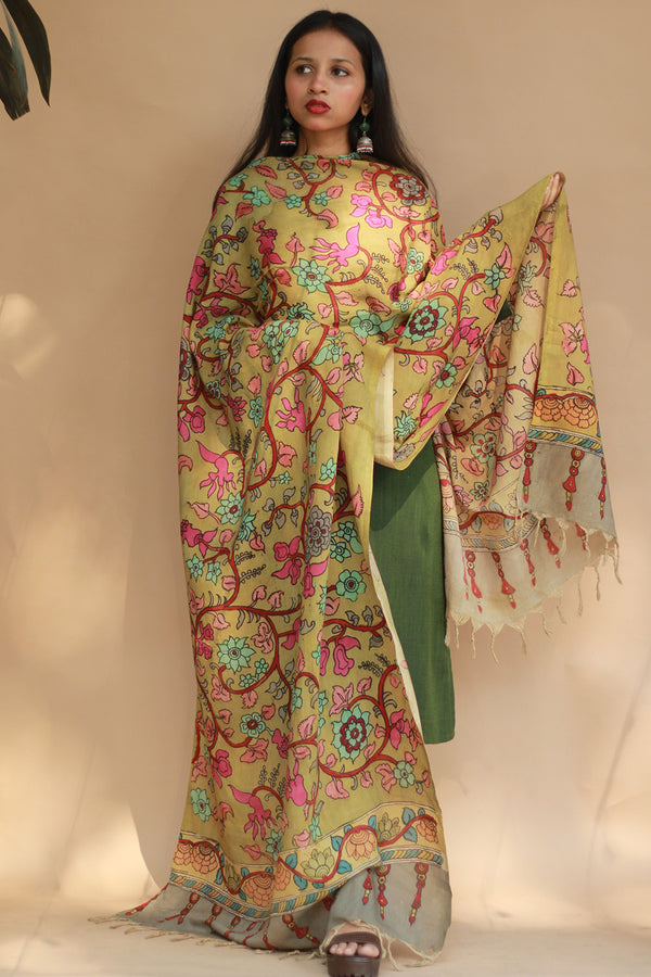 Leela | Cotton Silk Pen Kalamkari Dupatta