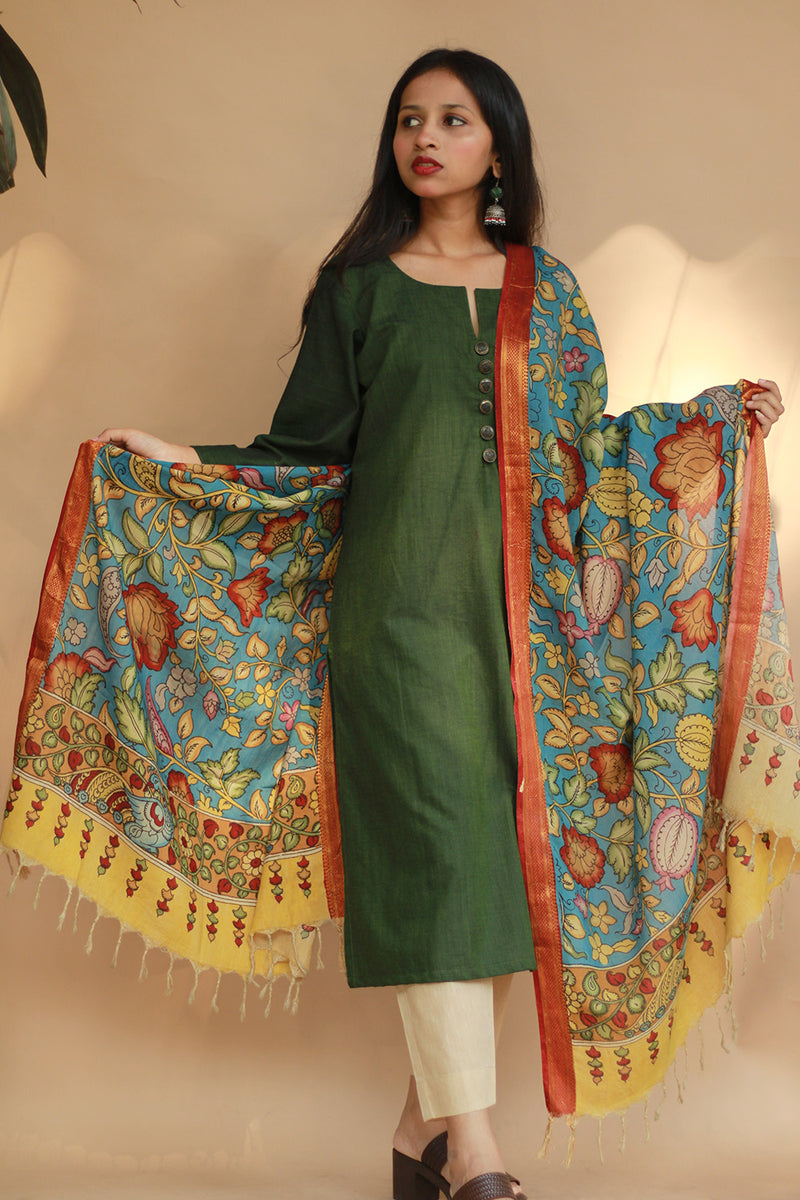 Leela | Cotton Silk Pen Kalamkari Dupatta