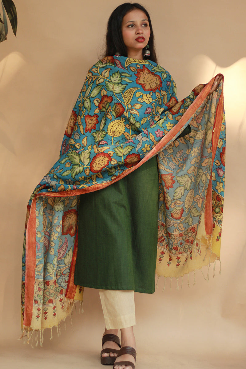 Leela | Cotton Silk Pen Kalamkari Dupatta