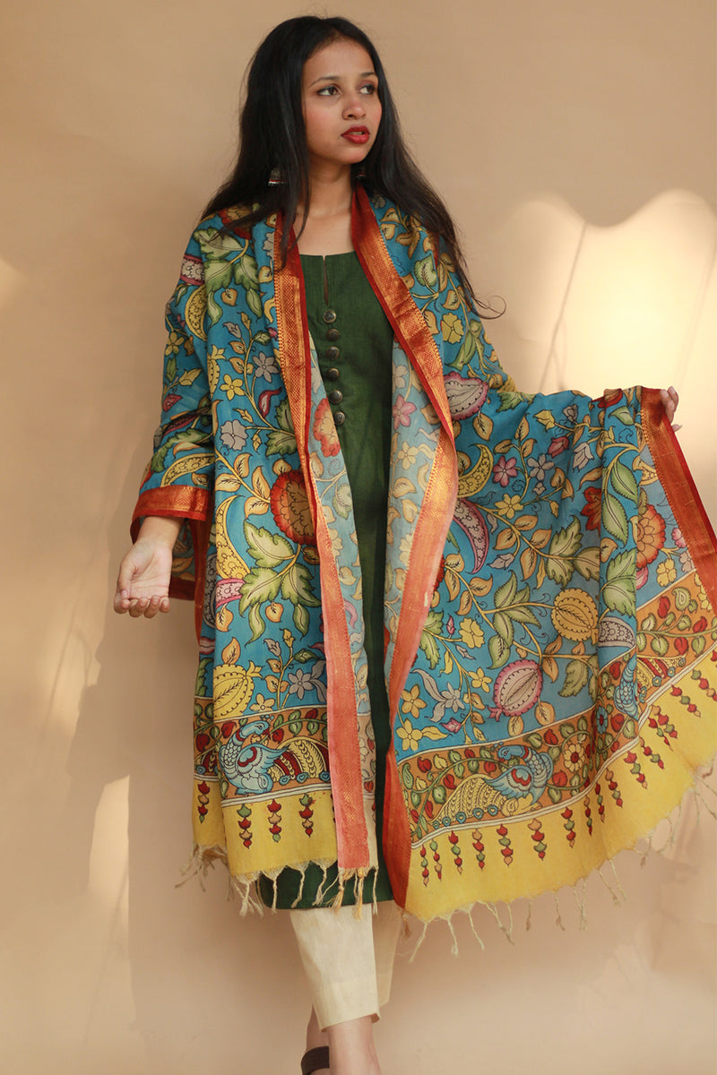 Leela | Cotton Silk Pen Kalamkari Dupatta