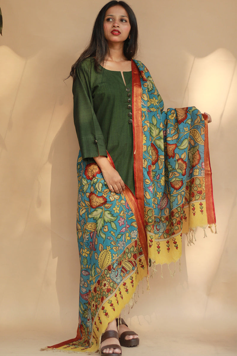 Leela | Cotton Silk Pen Kalamkari Dupatta