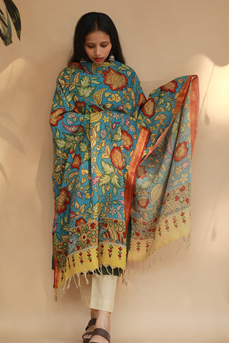 Leela | Cotton Silk Pen Kalamkari Dupatta