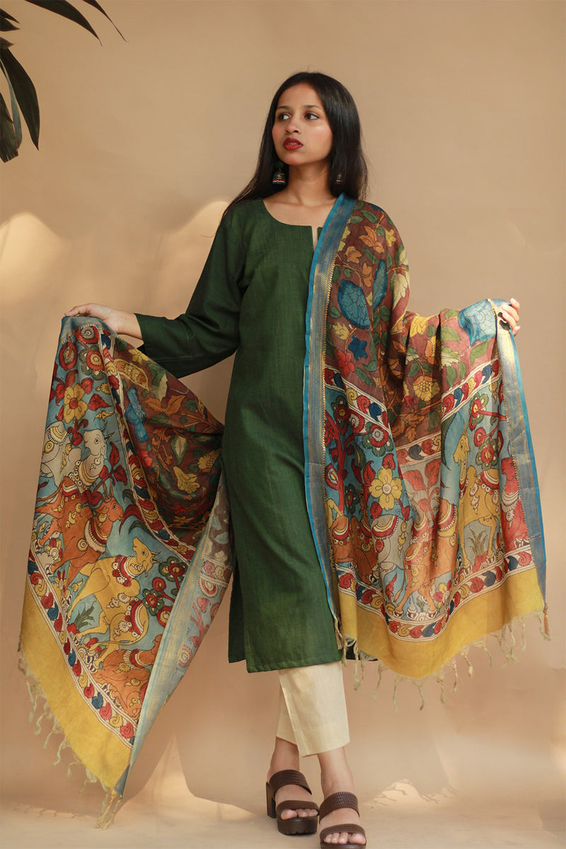 Leela | Cotton Silk Pen Kalamkari Dupatta